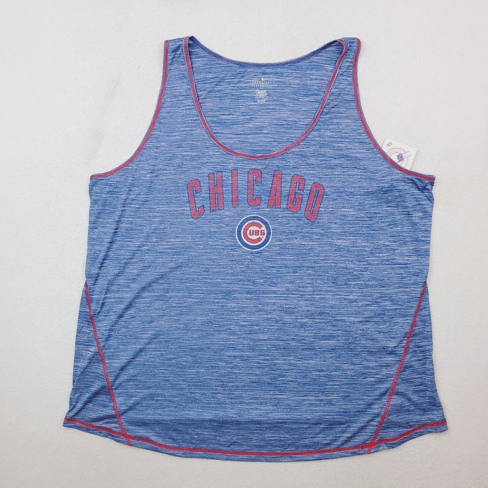Chicago Cubs Tank‎ Top Womens 2X Blue Red Space Dye Racerback Scoop Neck Shirt